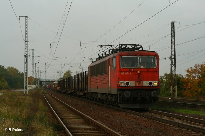 155 107-6durchfhrt Saarmund mit ein gemischten Gterzug. 12.10.07