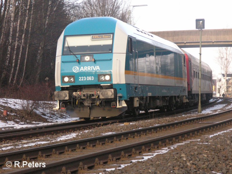 223 063 fhrt mit ein Alex nach Mnchen in Marktredwitz ein. 13.01.08