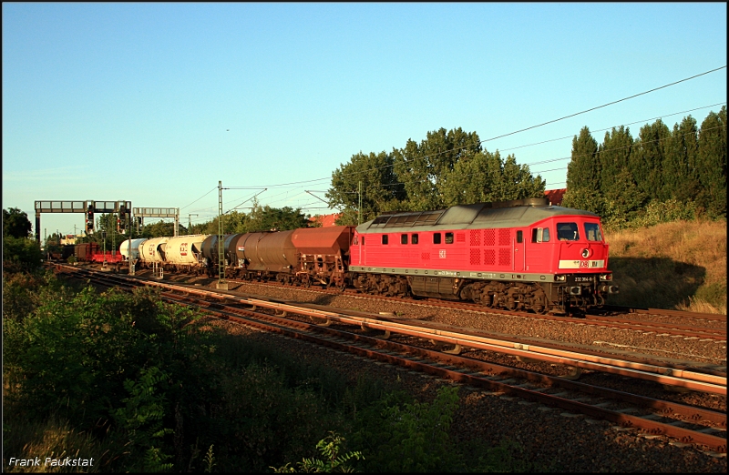 DB 232 384-8 (ex 132 384-9, Doppeltraktionsf�hig, Railion DB Logistics) und einem gem. G�terzug (Berlin Bornholmer Str, 31.07.2009)