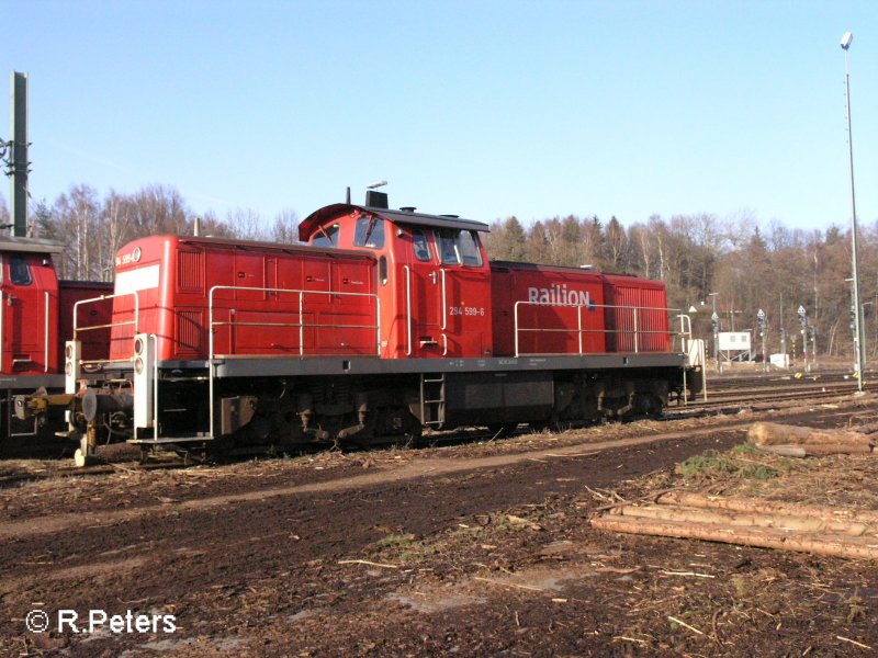 Die Nrnberger 294 599-6 steht mit einer Schwester Maschine in Marktredwitz abgestellt. 10.02.08