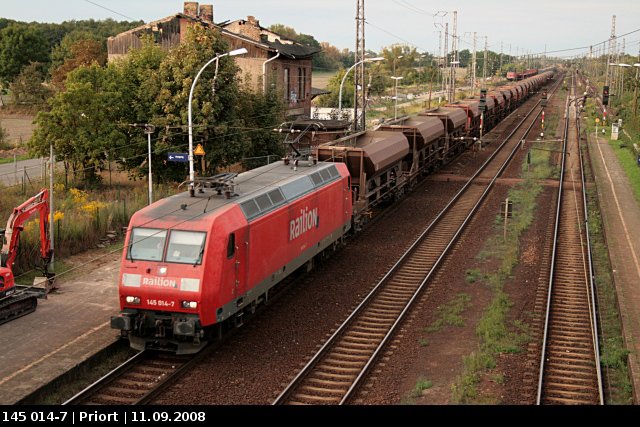 Railion 145 014-7 mit Tads-Zug in Wustermark-Priort am 11.09.2008