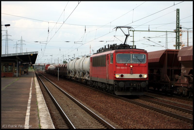 Raillion 155 024-3 (ohne Logo/Beschriftung) mit einem gemischtem Güterzug (Berlin Schönefeld, 18.06.2009)