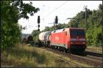 DB Cargo 152 034-5 mit gemischtem G�terzug Richtung Genshagener Kreuz (DB Schenker Rail Deutschland AG, gesichtet Nuthetal-Saarmund 19.08.2009)