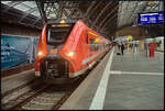 DB Regio 463 600 (463 100) steht als vorderer Zugteil als RE10 Frankfurt (Oder) am Gleis 9 und wartet auf restliche Fahrgäste (Leipzig Hbf, 11.02.2024, NVR-Nummer 94 80 0463 100-8 D-DB)