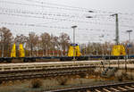 Leerer 2 x vierachsiger Flachwagen in Sonderbauart (Doppelwagen) der Gattung Sggmrrs, 37 80 4657 055-2 D-IF der österreichischen INNOFREIGHT hier als Wagon für Holztransporte mit 32 Rungen