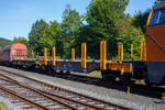 Leerer vierachsiger Drehgestell-Flachwagen mit Doppelrungen, 37 84 4616 781-9 NL-ORME, der Gattung Smnps, Bauart 193-4, der On Rail Gesellschaft für Eisenbahnausrüstung und Zubehör mbH