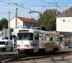 Stra�enbahn / Stadtverkehr; Gera; T 4 DCM Nr.104 II von CKD Tatra Baujahr 1984 als Schleifwagen in Gleisdreieck Gera am 29.06.2016. Das Fahrzeug hat nun (nur) einen Scherenstromabnehmer.