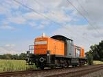 BEG (Bocholter Eisenbahn Gesellschaft) Diesellok 295 057-4 mit Aufschrift  FC Bocholt Oberliga-Meister 2022  Wasserstrasse, Hamminkeln 18-08-2022.