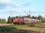 DB Lok 146 016-1 mit Doppelstockwagen.