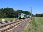 Abellio Westfalenbahn Triebzug ET 408 und ET 413 bei Bahnbergang Bernte, Emsbren 03-06-2022.