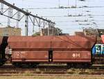 Falns Schttgutwagen mit schlagartiger Schwerkraftentladung mit Nummer 81 80 D-DB 6643 013-8 Bahnhof Venlo, Niederlande 28-09-2023.

Falns vierassige zelflosser uit Duitsland met nummer 81 80 D-DB 6643 013-8 station Venlo, Nederland 28-09-2023.