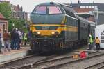 Ex-NMBS 6219 treft am 6 Mai 2023 mit ein Sonderzug in Maldegem ein.