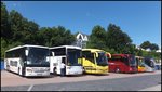 Setra 416 GT-HD von Sllner aus Deutschland und EOS von Aga-Bus aus Polen und Scania Irizar von CentrumTurist aus Dnemark und Mercedes Tourismo von Zwaluw Reizen aus den Niederlanden und Irisbus