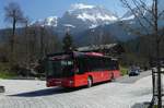 MAN Lions`s City von DB Oberbayernbus verlsst die Ortschaft Knigsee Richtung Berchtesgaden HBF, April 2019