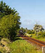 Die DSB Gumminase bzw. der DSB IC 3 – MFB 5292 / FF 5492 / MFA 5092 (DSB-Baureihe MF) fährt am 12 Juni 2015 als EC 31 (Hamburg - Lübeck - Puttgarten - Rödby - Kopenhagen), hier auf der „Vogelfluglinie“ beim Bü 69,8 der Bahnstrecke Lübeck–Puttgarten (KBS 141) bei Großenbrode.

Die Bahnstrecke Lübeck–Puttgarden (auch „Bäderbahn“) ist eine Hauptbahn in Schleswig-Holstein. Sie führt von Lübeck entlang der Lübecker Bucht und über die Halbinsel Wagrien auf die Ostsee­insel Fehmarn. Bis zur Einstellung der Eisenbahnfährverbindung Puttgarden–Rødby 2019 wurde die Strecke als Teil der Vogelfluglinie von internationalen Fernzügen zwischen Hamburg und Kopenhagen befahren.

Nach der Inbetriebnahme der festen Eisenbahnverbindung über den Großen Belt zwischen den dänischen Inseln Fünen und Seeland im Jahr 1997 wurde bereits die Trajektierung von Güterzügen über den Fehmarnbelt – und damit der Güterzugverkehr auf der Vogelfluglinie – eingestellt. Der internationale Güterzugverkehr zwischen den Großräumen Hamburg und Kopenhagen wird seitdem über Flensburg und Fredericia geführt. Dies bedeutet einen Umweg von 160 Kilometern. 

Zum 14. Dezember 2019 wurde die Eisenbahnfährverbindung auf der Vogelfluglinie aufgrund von Gleisarbeiten auf dänischer Seite im Zuge des Baus des Fehmarnbelttunnels eingestellt, stattdessen fahren nun alle Fernverkehrszüge zwischen Hamburg und Kopenhagen über die Jütlandlinie, also über die Strecke Flensburg–Kolding–Odense und die Großer-Belt-Querung.

Im Vorgriff auf die Bauarbeiten für die Hinterlandanbindung der Festen Fehmarnbeltquerung wurde ab dem 31. August 2022 der gesamte Zugbetrieb zwischen Neustadt (Holstein) und Puttgarden auf Busse umgestellt und die Strecke nördlich von Neustadt zum Baugleis der Baustelle für den Fehmarnbelt-Tunnel.
