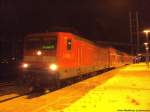 112 114 als RE9 mit ziel Stralsund Hbf im Bahnhof Stralsund - R�gendamm am 22.1.14