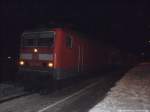 143 843-1 als RE9 mit ziel Stralsund Hbf im Bahnhof Stralsund - R�gendamm am 27.1.14