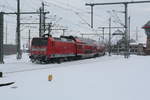 146 028 von Magdeburg Hbf kommend bei der Einfahrt in den Endbahnhof Halle/Saale Hbf am 10.2.21