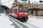 146 026 verl�sst als RE18 mit ziel Jena-G�schwitz den Bahnhof Halle/Saale Hbf am 15.2.21