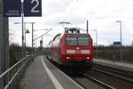 146 012 mit dem RE30 mit ziel Magdeburg Hbf bei der Einfahrt in den Bahnhof Z�beritz am 19.3.21