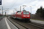 146 023 verl�sst mit dem RE30 mit ziel Halle/Saale Hbf beim verl�ssen dess Bahnhofs Z�beritz am 19.3.21