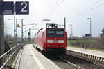 146 023 mit dem RE30 mit ziel Magdeburg Hbf bei der Einfahrt in den Bahnhof Z�beritz am 19.3.21