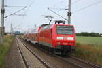 146 029 verl�sst mit dem RE30 mit ziel Halle/Saale Hbf den Bahnhof Z�beritz am 9.6.21