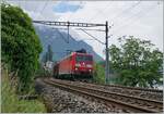 Die DB 185 125-2 mit dem Novelis Güterzug Sierre - Göttigen kurz nach Villeneuve.