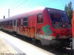 Wittenberger Steuerwagen mit Ziel Halle Salle Hbf, der aber als Ziel Mukran hat beim Zwischenstopp im Bahnhof Bergen auf R�gen am 7.6.13