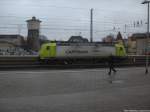 BR 185 der Captrain abgestellt im Bahnhof Angerm�nde am 14.2.14
