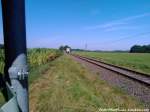 In weiter ferne ist PRESS 650 032-4 unterwegs nach Bergen auf R�gen bei Neklade am 22.7.3