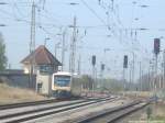 PRESS 650 032-4 bei der Ausfahrt aus Bergen auf R�gen in Richtung Lauterbach Mole �ber Putbus am 30.4.14
