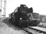 52 8079 und 650 032-4 im Bahnhof Bergen auf R�gen am 15.6.14 / schwarz wei� Version