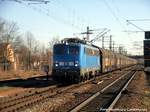 140 008 der PRESS mit einem G�terzug in Delitzsch am 27.3.17