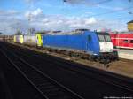 Abgestellte 185er von itl und captrain und eine ex connex lok im Bahnhof Angerm�nde 16.2.14