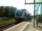UBB GTW 2/6 aus Barth mit Ziel Stralsund Hbf im Bahnhof Stralsund - Gr�nhufe am 23.5.12