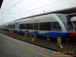 2 UBB GTW 2/6er mit Ziel Swinem�nde Centrum im Bahnhof Stralsund Hbf am 31.1.09