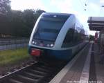 UBB GTW 2/6 mit Ziel Stralsund Hbf im Bahnhof Stralsund - Gr�nhufe am 15.8.12