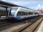 UBB GTW 2/6 mit ziel Swinem�nde Centrum (PL) im Bahnhof Stralsund Hbf am 13.8.13