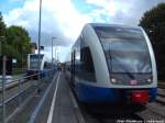 UBB GTW 2/6 mit ziel Z�ssow im Bahnhof Wolgast am 15.7.14