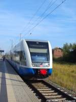 UBB GTW 2/6 mit ziel Swinem�nde Centrum (PL) im Bahnhof Z�ssow am 25.7.14