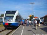 UBB GTW 2/6 mit ziel Swinem�nde Centrum (PL) und Peenem�nde im Bahnhof Zinnowitz am 25.7.14