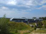 UBB GTW 2/6 mit ziel Swinem�nde Centrum (PL) beim �berqueren des Sackkanals in Heringsdorf am 25.7.14