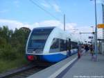 UBB GTW 2/6 mit ziel Swinem�nde Centrum (PL) im Bahnhof Z�ssow am 26.7.14