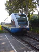 UBB GTW 2/6 mit ziel Z�ssow beim einfahren in den Bahnhof Seebad Ahlbeck am 27.7.14