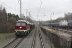 Blick aus der 218 105 auf die 231 012 der WFL in Altenburg am 22.3.21