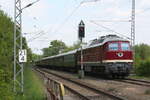 243 005 mit 232 601 der WFL verl�sst mit dem Sonderzug den Bahnhof Ortrand in Richtung Cottbus Hbf am 14.5.22