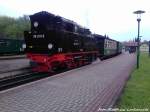 R�BB 99 4011 mit dem Letzten Zug des Tages im Bahnhof Putbus am 9.5.13