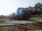 R�BB 251 901 ist soeben wieder aus Lauterbach Mole im Bahnhof Putbus angekommen am 27.7.13