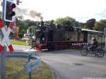 R�BB 99 4011 mit dem P111 bei der einfahrt in Putbus als Schlusslicht am 15.8.13